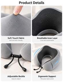 1pc Memory Foam Pillow, Perfect Travel Companion For Men And Women, Comfortable U-Shaped Design, Suitable For Airplane, Office And Sleep, Camping Essential, Tent, Camping Tent - Multicolor - View 9