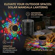 Đèn chiếu hình Mandala năng lượng mặt trời, đèn tường LED năng lượng mặt trời đa màu, đèn chiếu hàng rào năng lượng mặt trời, đèn trang trí ngoài trời chống nước IP65, phù hợp cho sân vườn, sân, hiên, lối đi, trang trí Giáng sinh, Halloween và lễ hội - Hoa mạn đà la - Xem 3
