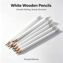 5pcs/15pcs/30pcs Simple White Round Pencil With Eraser, Pre-Sharpened, Suitable For Study, Office, And Practice - Sets - View 6