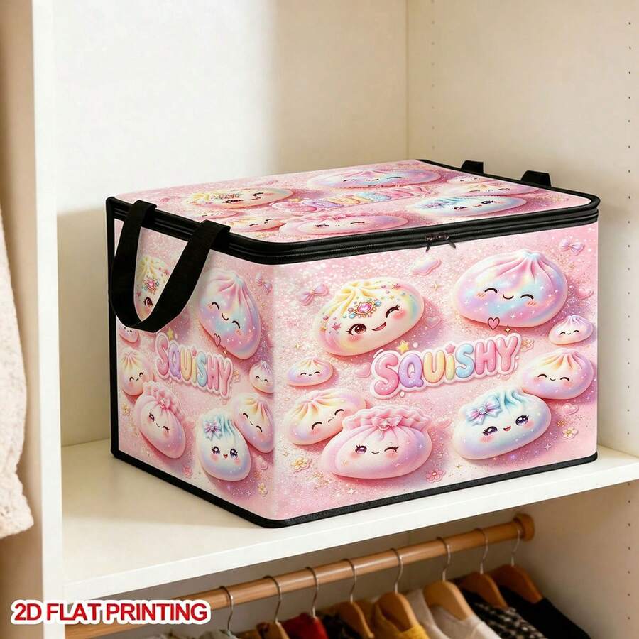 1PC Factory Direct Squishy Cute Bun Pattern Under-Bed Storage With Zipper Flap Foldable Storage Box - Suitable For Book Organization, Under-Bed Storage, Car Trunk Storage, Cosmetics, Hair Styling Tools, Toy Storage, Student Back To School Storage, Office, Home Organization, Clothing, Blankets, Daily Essentials Large Capacity Storage - A - View 1