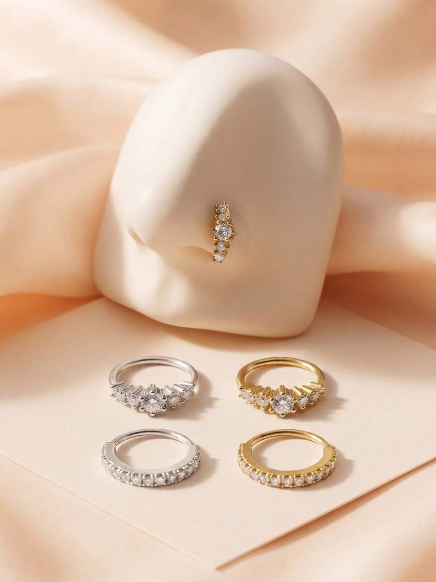 TOKRING 2pcs Horseshoe Nose Rings Studs 20G Double Gem Nose Piercing,Nose Ring Hoop Tragus Cartilage Earrings Hoops Helix Rook Lip Piercing Jewelry - Horseshoe Nose Ring - View 1