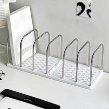 1/2pcs Metal + PP Material Desktop Bookshelf | Non-Slip Base + Adjustable Dividers Vertical Small Book Stand | Modern Minimalist Office Desk Organizer | Mail & Document Sorting Rack | Student Dorm Desk Storage Shelf | Home Stationery/Cosmetics/Books Organizer - Multicolor - View 5