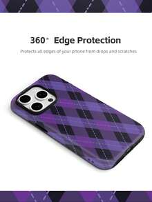 Halloween Purple Black Tartan Plaid Pattern 2-In-1 PC Hard Shell & TPU Soft Inner Case, Matte Finish, Trick Or Treat Gift, Cover Phone, Matching Phone Cases, Case Compatible With 11 12 13 14 15 16 16e 17 Pro ProMax Air 18 Pro ProMax - Matte Non-magnetic - View 3