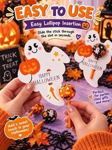Halloween Ghost Lollipop Holder Cards, Cute Pumpkin Candy Display Tags, Halloween Party Favors, Classroom Treats, Candy Table Decorations, Classroom Gifts And Goodie Bag Decorations - Multicolor - View 3