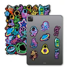 56Pcs New Neon Astronaut Doodle Stickers, Creative Cute Cartoon Decals For Water Bottle, Notebook DIY Aesthetic Decoration - 56PCS - View 8