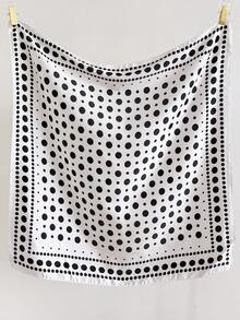 1 Pc Fashion Women's Leisure Wave Point Pattern Imitation Silk Scarf Hair Versatile Square Bandana Sunscreen Shawl For Daily Vacation Decor Ribbon. - White - View 2