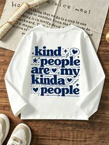 Infant Boy Vintage Face & Text Print Long Sleeve Top, Kind People Slogan Crew Neck T-Shirt, Soft Daily Autumn Outfit For Newborn Baby Boy - White - View 4