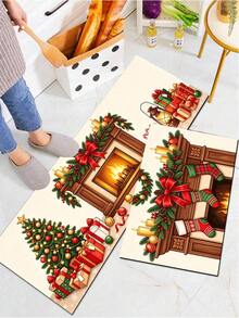 1/2pcs Christmas Floor Mat, Vintage Diatomaceous Earth Mat, Christmas Gift Pattern, Super Absorbent, Non-Slip, Perfect For Bathroom, Kitchen And Dining Room, Quick Dry, Ideal Home Decor And Bathroom Mat Gift - Multicolor - View 6