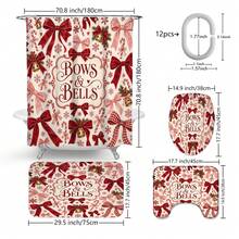 1pc/4pcs Bow & Bell Pattern Multi-Functional Bathroom Decor Shower Curtain Set Free 12 Hooks Premium Festive Atmosphere Bathroom Mat U-Shaped Floor Mat And Round Toilet Lid Cover Suitable For All Scenes Decoration Bathroom Set - Bow Bell - View 3