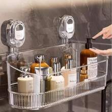 1pc Strong Suction Cup Bathroom Storage Rack, Removable & Washable Wall-Mounted Organizer Basket, Toiletries & Cosmetics Storage Shelf - Multicolor - View 3
