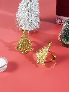 8pcs/Set Christmas Red Cloth Napkins And Christmas Snowflake Christmas Tree Napkin Rings, Suitable For Christmas, Parties, Weddings, Dining Table Decorations - Multicolor - View 7