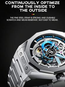 1pc Men's Mechanical Watch, Luxury Sports Style, Hollow Metal Dial With Steel Band, Suitable For Daily Commute And Gatherings, Boyfriend Birthday Holiday Gift 7601 - BG7601 - View 9