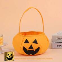 5/3/1pc Felt Jack-O'-Lantern Halloween Storage Basket With Handle, Neon Solid Color Pumpkin Face Storage Bucket, Reusable Handheld Gift Bag, Halloween Party Favor Autumn Holiday Decoration Halloween Accessory - Multicolor - View 21