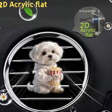 1pc 2D Acrylic Flat Maltese Dog Holding Popcorn Pattern Car Air Vent Clip/Air Conditioner Vent Fragrance Diffuser Clip/Add Your Own Scent/Car Interior Accessory, Clip-On Air Freshener - Popcorn Puppy Decorative Clip - View 1