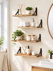 1pc/3pcs Bohemian Style Wooden Wall Hanging Storage Rack, Rustic Multi-Functional Display Shelf, Suitable For Living Room And Bedroom, Home Decor Books And Decorative Items Storage Rack, Ideal For Home, Bedroom, Living Room Wall Decoration - Multicolor - View 2