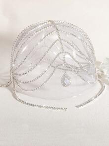 Bohemian Fashion Multi-Layer Long Tassel Rhinestone Head Chain, Sparkling Jewelry Accessory For Women's Banquet And Party - Silver - View 2