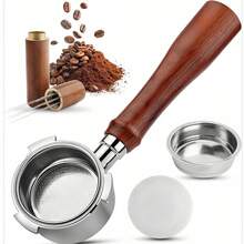 1 pièce Porte-filtre sans fond 58 mm, poignée en acier inoxydable à double oreille et en bois massif, convient pour machine à expresso 8 Series 58 mm, outil d'extraction de café - Multicolore - Voir 11