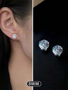 2pcs/set Magnetic Non Piercing Cubic Zirconia Earrings, Ear Cuff, Unisex Fashionable Gift - Silver - View 12