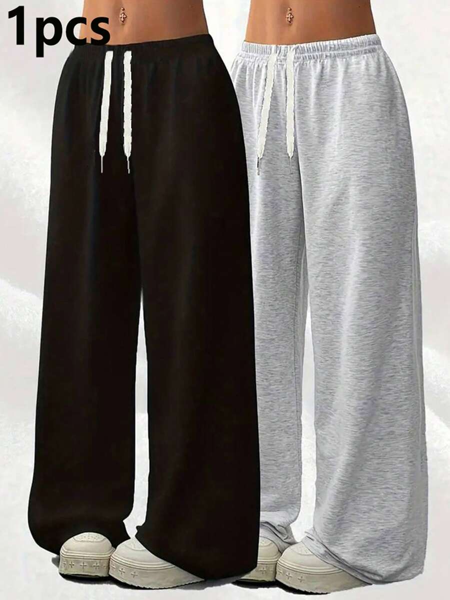 Women's Casual Minimalist Drawstring Waist Pocket Sweatpants Black - Black - View 1