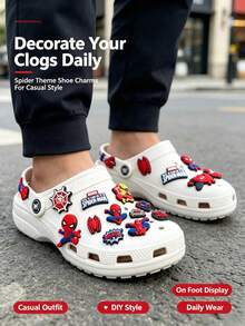 Disney Spider-Man Clog Shoe Charms Set, Soft PVC Shoe Buckles, Multiple Marvel Superhero Designs. Soft Rubber Material Flexible, Waterproof And Fade-Resistant, Easy Press Installation, Securely Fits Into Shoe Holes Without Falling Off. Free Mix And Match DIY, Create Personalized Cool Clogs, Christmas, Birthday Gift, Holiday Party. - Multicolor - View 5