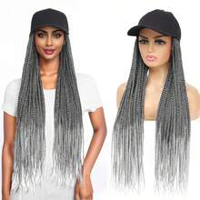 24 Inch Box Braids Baseball Cap Wig, Hair Piece With Hat, Color Striped Synthetic Hair Cap, Long Braided Hair Wig For Women Halloween - A - View 5