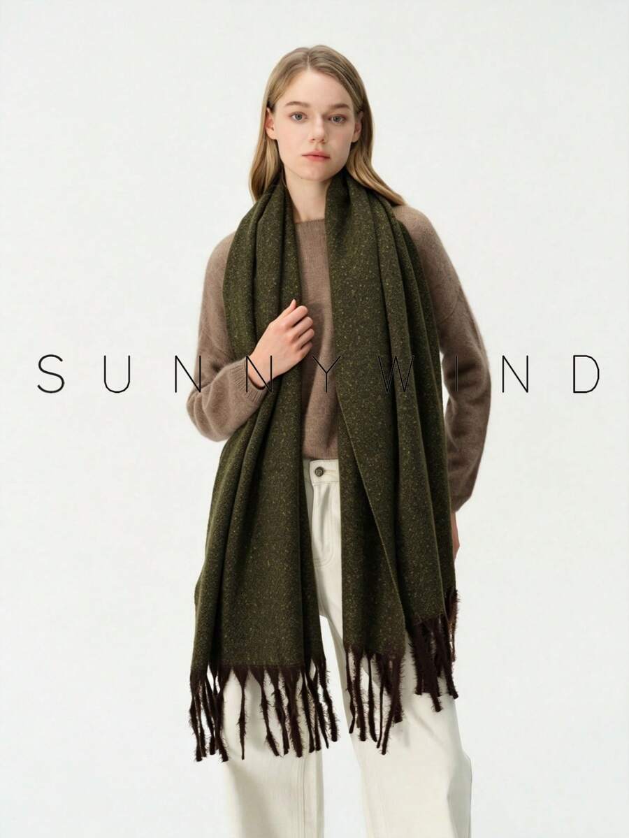 1pc Women's Solid Color Polyester Soft Skin-Friendly Warm Scarf For Daily Use - Army Green - View 1