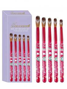 5Pcs Nail Art Brushes Set With Christmas Print, Multiple Size Nail Painting Brushes For Nail Art Creation - Red - View 1