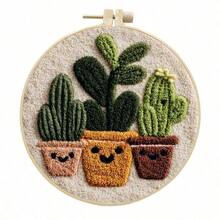 2D Flat Punch Needle Embroidery Kit For Beginners - Complete Embroidery Starter Set Including Tools And Instructions, DIY Punch Embroidery Kit, Cute Potted Plants Cactus Family Cactus Friends Cactus Embroidery Needle Beginner Handmade Kit Easy To Make Adult Holiday Gift And Decoration, Bamboo Frame Style Random - A - View 4