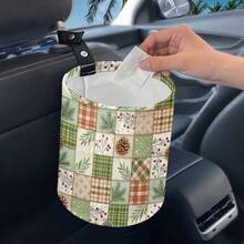 1pc Festive Christmas Pattern Folding Car Trash Can, Modern Style Polyester Flat Print, 18.5*15cm, Hanging Storage Bucket Organizer For Vehicle Interior, Portable Waste Container, Practical Holiday Gift For Mom Women Female Friends - Multicolor - View 9
