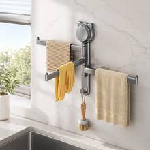 1PC Rotating Towel Rack, Suction Cup No Drill Towel Hanging Holder, Towel Bar 180° Rotatable Multi-Rod Rustproof Dishcloth Draining Rack Bathroom - Multicolor - View 8