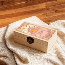 1pc Wooden Storage Box, Art Nouveau Style Sun And Floral Pattern Gift Box, Small Jewelry Organizer, Jewelry Collection Keepsake Box, For Desk Organization, Souvenir Storage, Bohemian Home Decor - Multicolor - View 6
