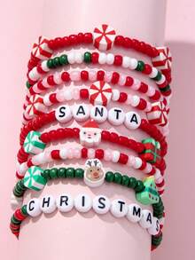 20Pcs Kids Christmas Beaded Bracelet Gift Box Set, Random Colors, Holiday Party Favors For Girls - Multicolor - View 7