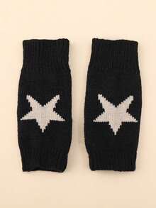 2pcs Black Knitted Hat + Fingerless Gloves Set, Unisex, Winter Warm Set - Multicolor - View 7