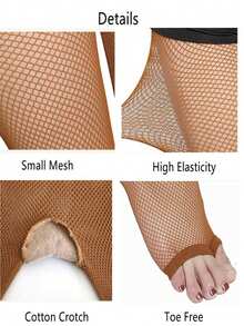 Women's Plus Size Fishnet Fingerless Latin Dance Socks, Sexy Open Toe Fishnet Tights With Reinforced Cotton Gusset And Sheer Mesh - Multicolor - View 7