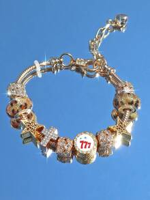 1pc Leopard Print Star Lucky Number 777 Charm Bracelet, Star Cross Bracelet, Cute Red Cherry Star Bracelet - Gold - View 7