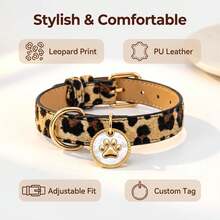 1pc Leopard Print Pet Dog Collar, Soft Lining With Faux Shell Paw Print Dog Tag, Adjustable Holes, Suitable For Small, Medium, Large Dogs, Fashionable Daily Walking Collar, Gift For Pets - Multicolor - View 4