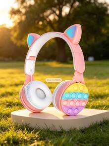 Gerripuer Over Ear Headphones With Led Lights , Cheap Gift , Scalable , Foldable , Hifi Deep Bass , Wireless , Suitable For Girls , Students , Online Course And Relaxation - Berwarna merah muda - View 4