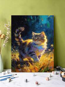 DIY Glowing Cat In Meadow (Frameless Or Framed 8x12 / 16x20 Inches) Paint By Numbers Kit (Acrylic) Arts & Crafts For Adult Beginners, Home Wall Decor, And Holiday Gifts For Animal Lovers And Painting Enthusiasts - Sets - View 5