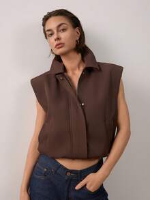 Women's Solid Color Casual Versatile Daily Wear Vest Summer - Brown - View 6
