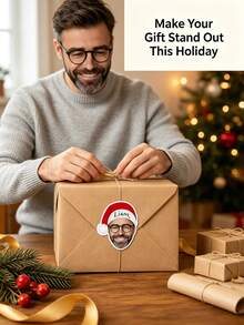Custom Photo Santa Hat Stickers, Personalized Name And Face Shape Christmas Stickers, Christmas Gift Wrapping Stickers, Suitable For Christmas Holiday Decoration Parties, Envelope Labels, Gift Bag Wrapping Stickers - Multicolor - View 8