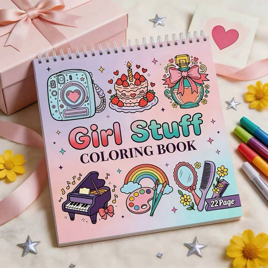 1 Pc Girl Stuff Coloring Spiral Book, Stress Relief Book, Bold And Easy Coloring Book For Adults, 22 Unique Colored Pages, Intricate Patterns To Help Reduce Stress And Relax, Perfect For Birthday Christmas - Single Piece - View 1
