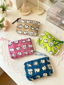 1pc Cute Animal Pattern Zipper Makeup Pouch Vintage Style Portable Cosmetic Bag Travel Essentials Coin Purse Card Holder Small Canvas Organizer Purse - Multicolor - View 3