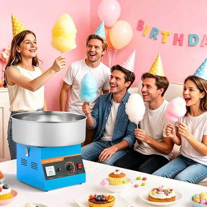 Cotton Candy Machine Commercial, 1000W Electric Candy Floss Maker, Easy Use With 15 Inch Stainless Steel Bowl And Sugar Scoop, Makes Hard Candy For Home Kids Birthday, Family Party, Blue
