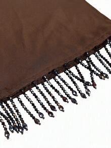Women's Minimalist Elegant Tassel Detail Waist-Cinched Dress - Brown - View 6