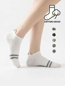 5 Pairs Unisex Striped Cartoon Animal Sheep Cotton Boat Socks, Simple Flat Foot Cover Socks, Suitable For Men And Women - Multicolor - View 3