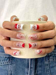 10pcs/Set Y2K Nails Handmade, White Nails, Red Nails, Christmas Tree Nails Nails & Santa Claus Pattern Nails, Perfect For Parties & Daily Wear. Handmade Duck Nails. Handmade Press On Nails Duck, Fake Nails, Acrylic Nails, Cute Nails, Christmas Nails - Multicolor - View 2