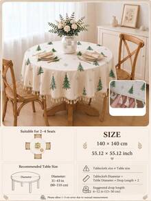 1pc Christmas Winter Minimalist Christmas Tree & Snowflake Pattern Polyester Cotton Lace Tablecloth, Stain-Resistant With Tassel Fringe, Suitable For Square/Round Tables, Kitchen, Dining Table, Coffee Table, TV Cabinet, Entryway, Party Holiday Decoration, Home Decor, Christmas Gathering - Multicolor - View 13