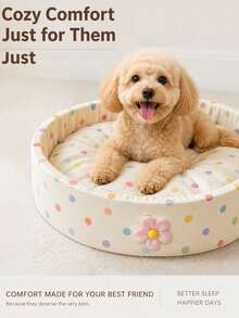 1pc All-Season Pet Bed (Cat/Dog Bed), Cute Round Pet Bed Suitable For Cats & Small Dogs Under 8kg - Multicolor - View 10