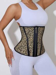 1pc Plus Size Women's Casual Sports Black Fabric Zipper Waistband, Slightly Elastic Contrast Mesh Design - Multicolor - View 3