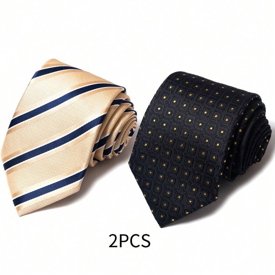 AlanKing 1 Set 2pcs Men's Striped Formal Ties, Suitable For Work, Interview, Wedding, Groomsman - Color Mixing - View 1